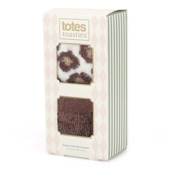 totes toasties® Ladies Super Soft Bed Socks (Twin Pack) Brown / Leopard Extra Image 1